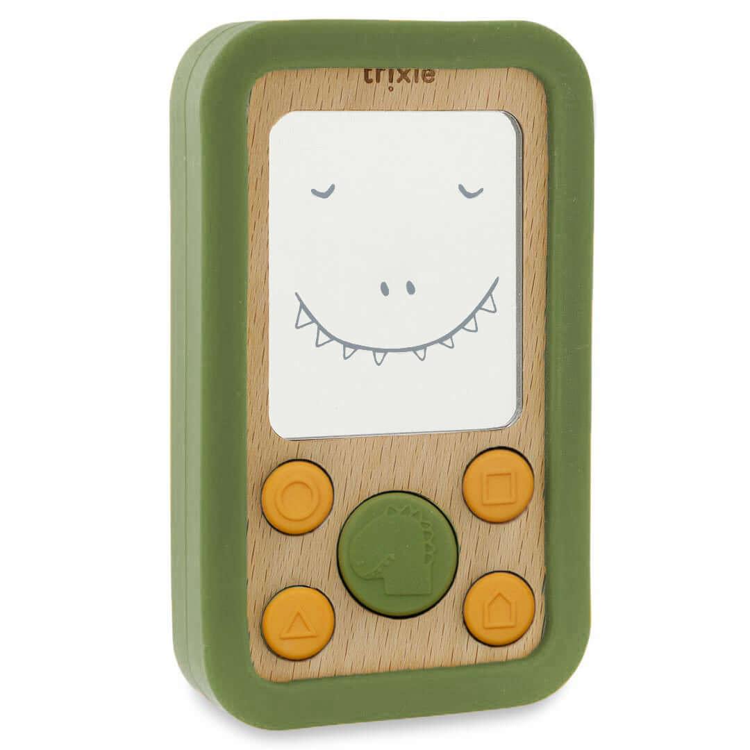 Wooden Silicone Baby Toy Phone Dinosaur Design