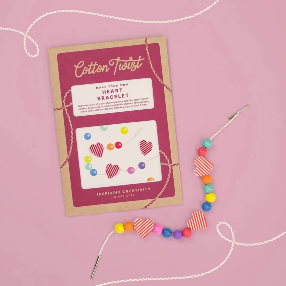 Make Your Own Wooden Bead Heart Bracelet Kit
